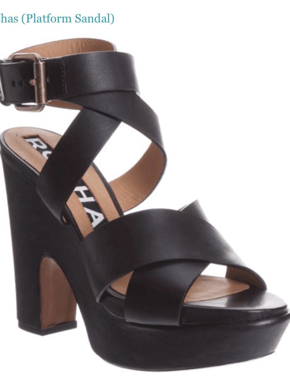 Rochas Black Leather Crisscross Platform Sandal
